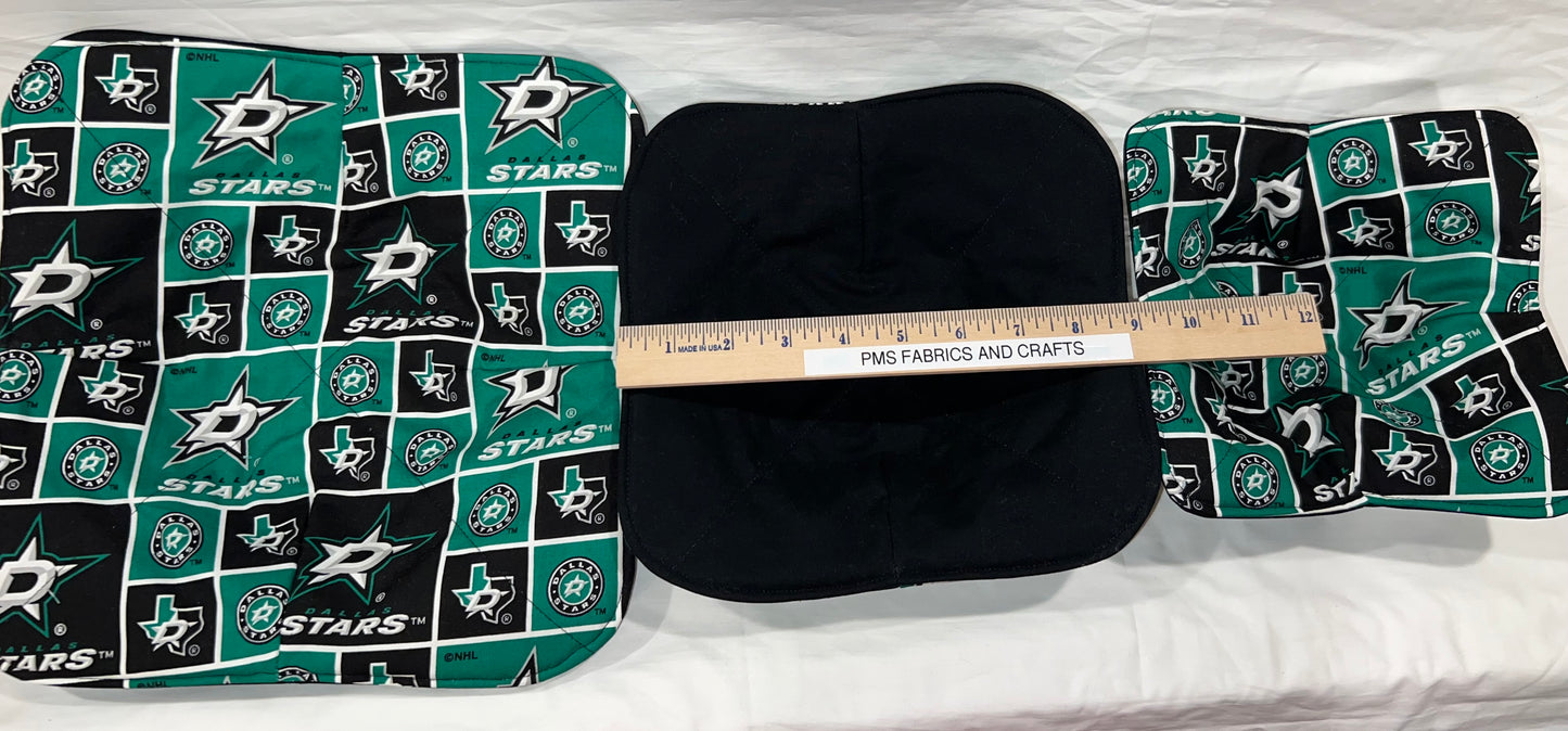 Set of 3 Dallas Stars fabric Microwavable Cozy set plate & bowl sizes - Hockey - free ship to USA
