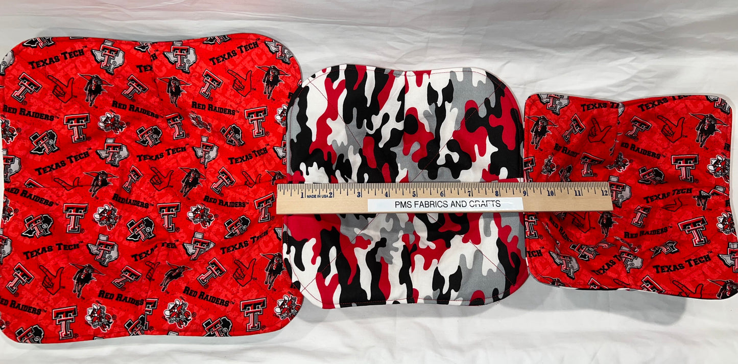 Set of 3 Texas Tech and Camo Microwavable Cozy set plate & bowl sizes Wreck em - free ship to USA