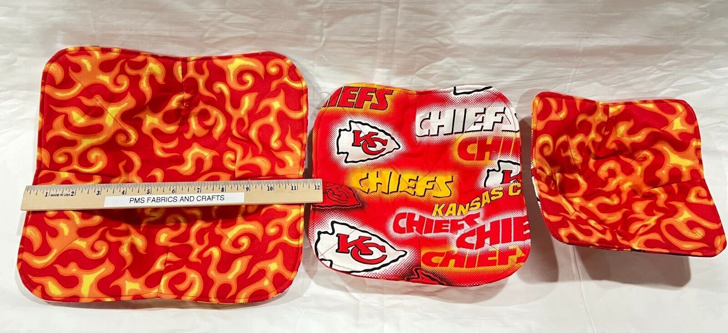 Set of 3 Novelty Kansas City Chiefs fabric Microwavable Cozy set plate & bowl - free ship to USA