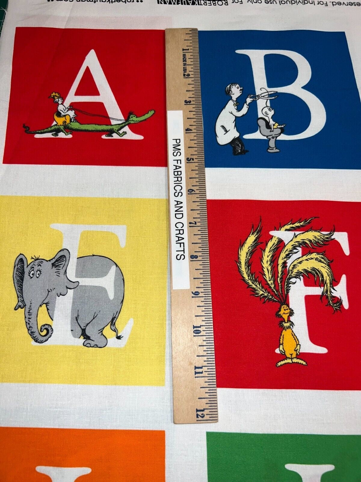 RK Dr Seuss ABC Blocks 100% cotton fabric Panel aprx 24 x 44 - not a ready made book - ADE-14694-267 - could make quick and easy quilt - free ship USA