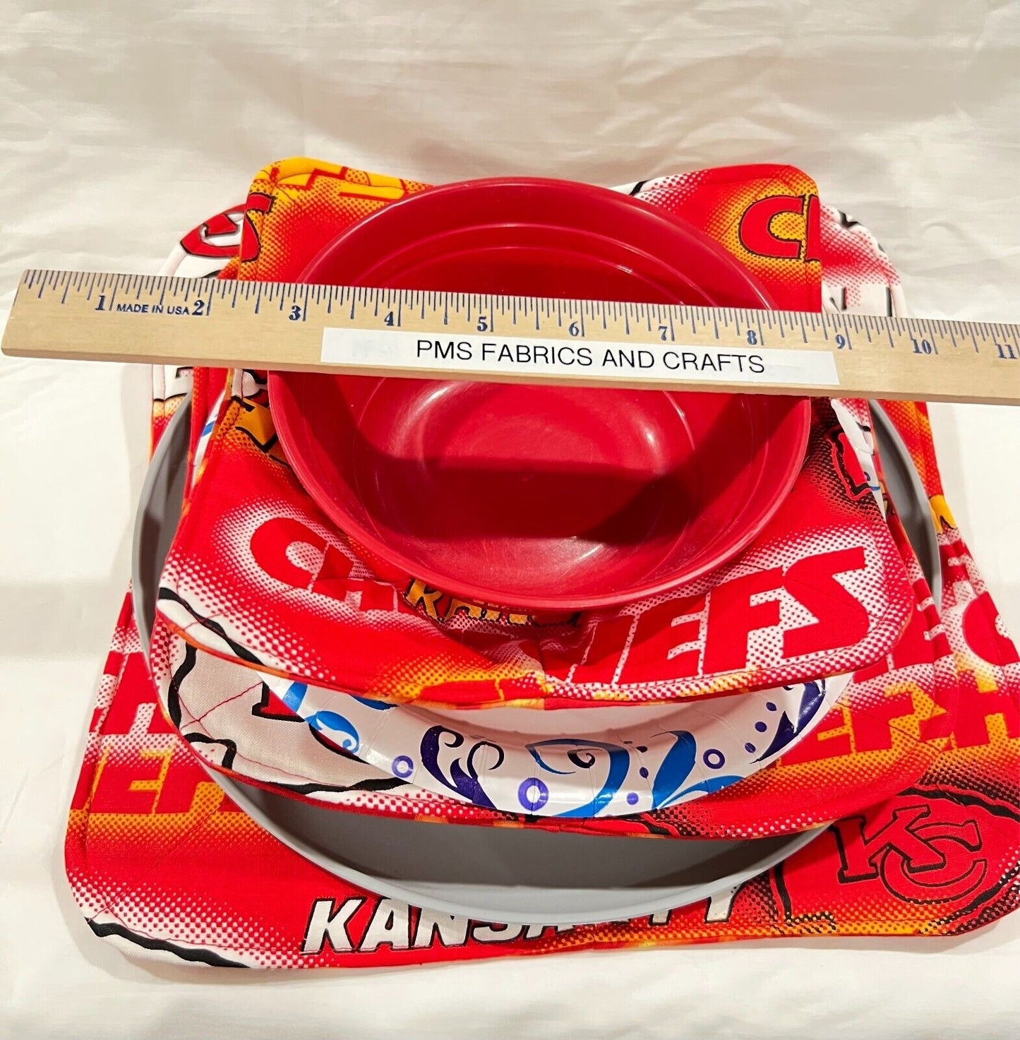 Set of 3 Novelty Kansas City Chiefs fabric Microwavable Cozy set plate & bowl - free ship to USA
