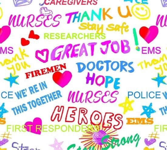 Thanks Heroes Nurse white background 100% cotton fabric by the yard 10349 Doctor - free ship to USA
