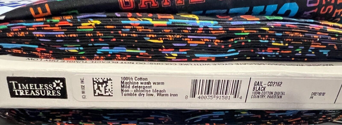 Cheerleader Words Text on Black: Cheer Squad by the yard 36x44 Timeless Treasure - Cheerleading - Free ship to USA