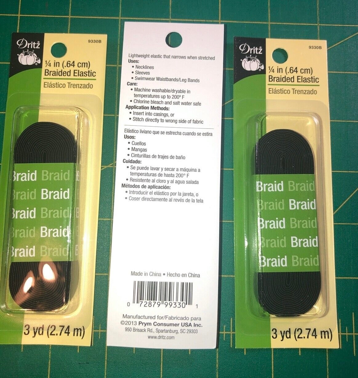 Dritz 1/4"" braided elastic Set of 3 packages - 1/4" wide X 3 yard - BLACK 9330B - free ship to USA
