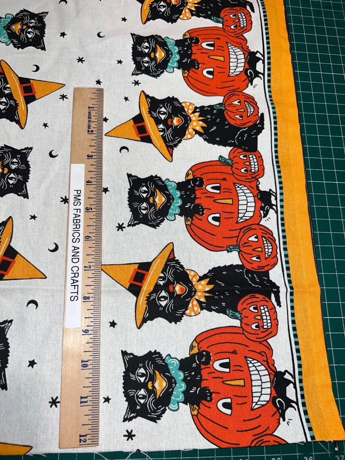 MODA 100% cotton toweling fabric Halloween Meow 920 313 - 16 in x 36 in pumpkins - free shipping to USA