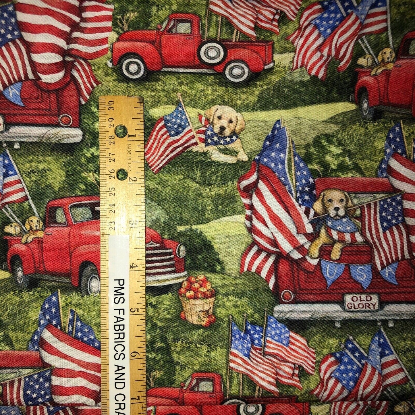 Spring Creative Patriotic Dogs Red Truck 100% light wt cotton fabric by the yard CP75904 - free ship to USA