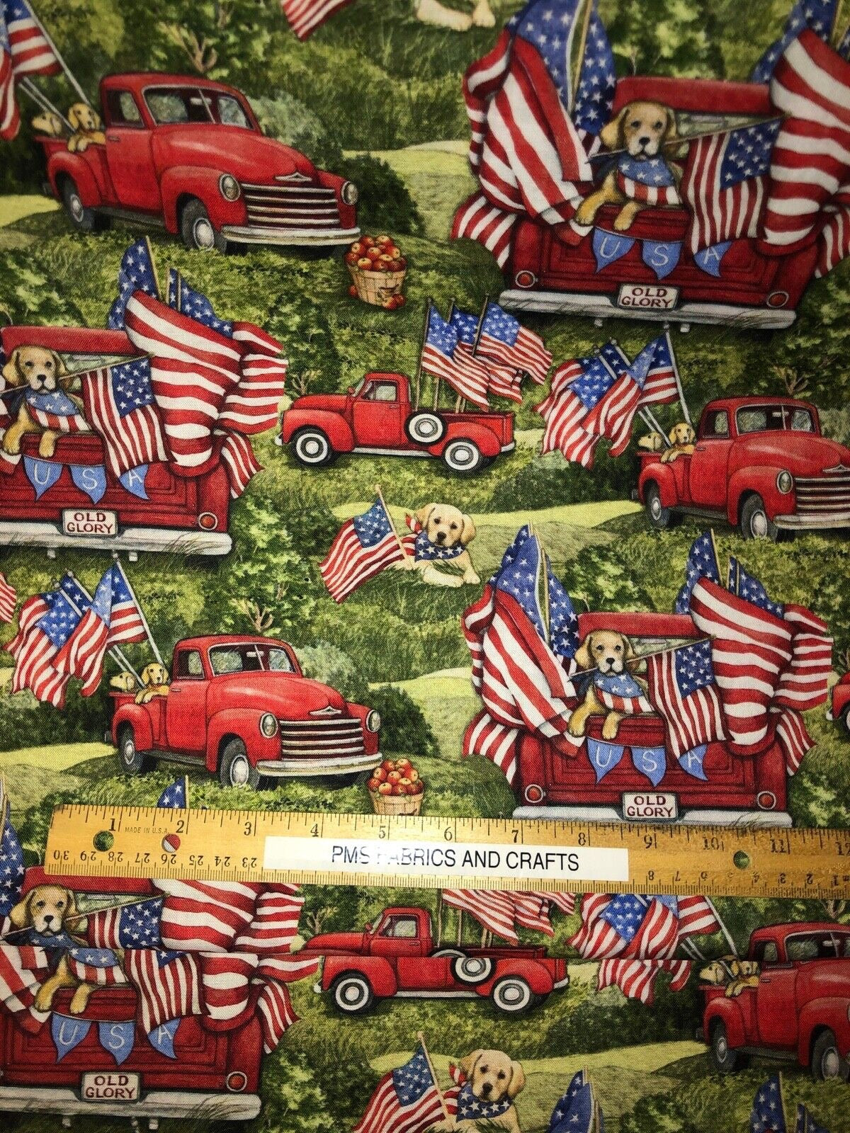 Spring Creative Patriotic Dogs Red Truck 100% light wt cotton fabric by the yard CP75904 - free ship to USA