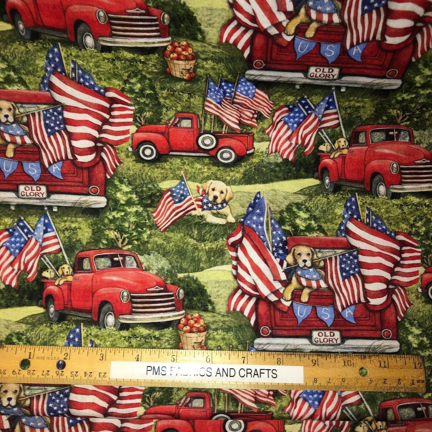 Spring Creative Patriotic Dogs Red Truck 100% light wt cotton fabric by the yard CP75904 - free ship to USA