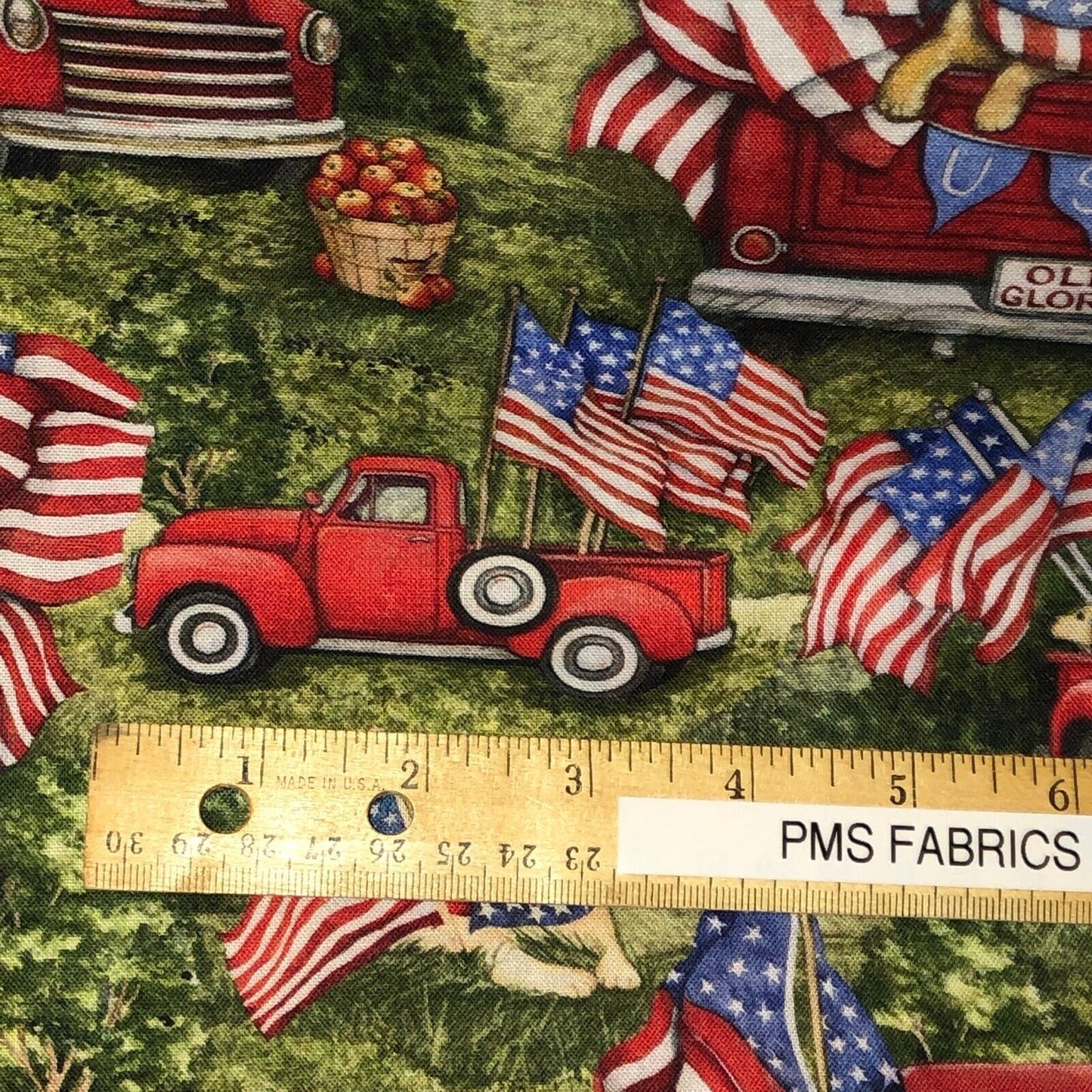 Spring Creative Patriotic Dogs Red Truck 100% light wt cotton fabric by the yard CP75904 - free ship to USA