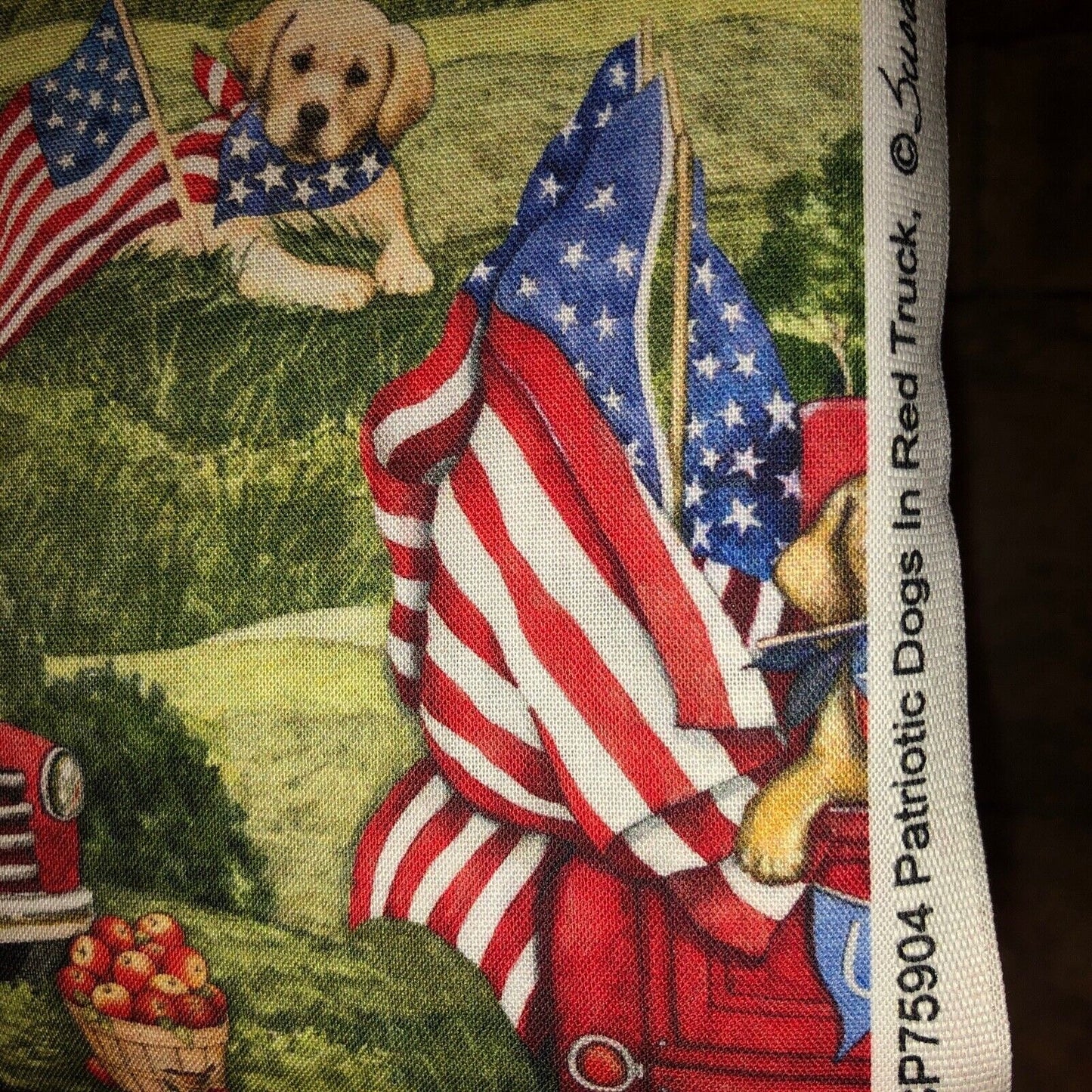 Spring Creative Patriotic Dogs Red Truck 100% light wt cotton fabric by the yard CP75904 - free ship to USA