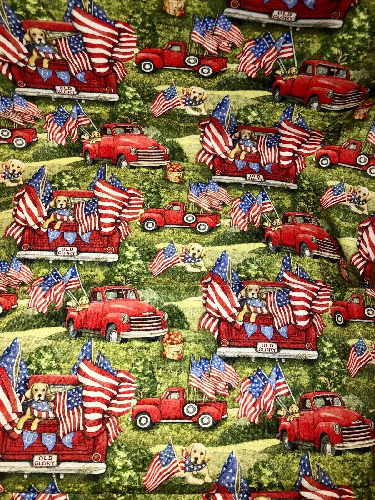 Spring Creative Patriotic Dogs Red Truck 100% light wt cotton fabric by the yard CP75904 - free ship to USA