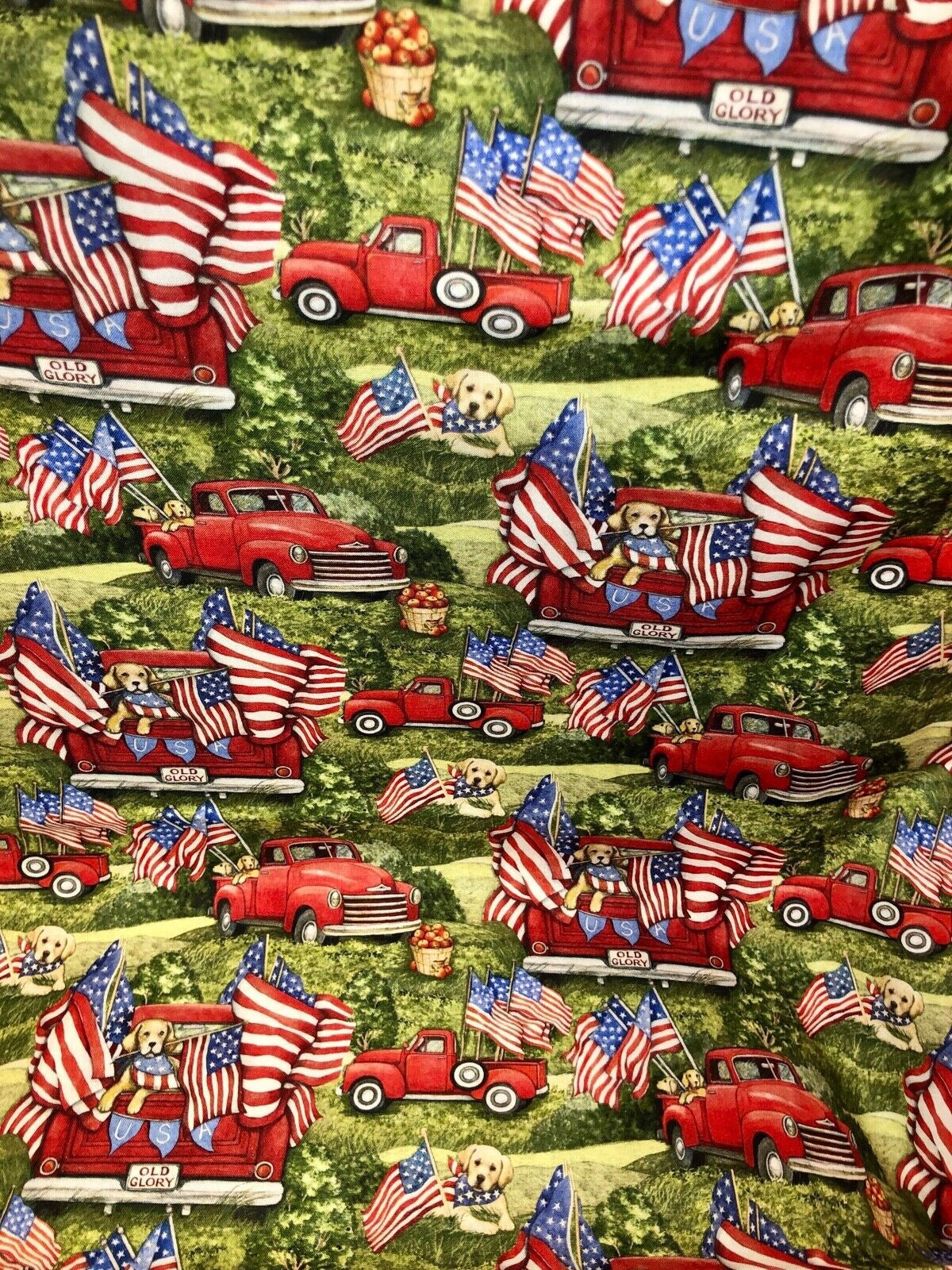 Spring Creative Patriotic Dogs Red Truck 100% light wt cotton fabric by the yard CP75904 - free ship to USA