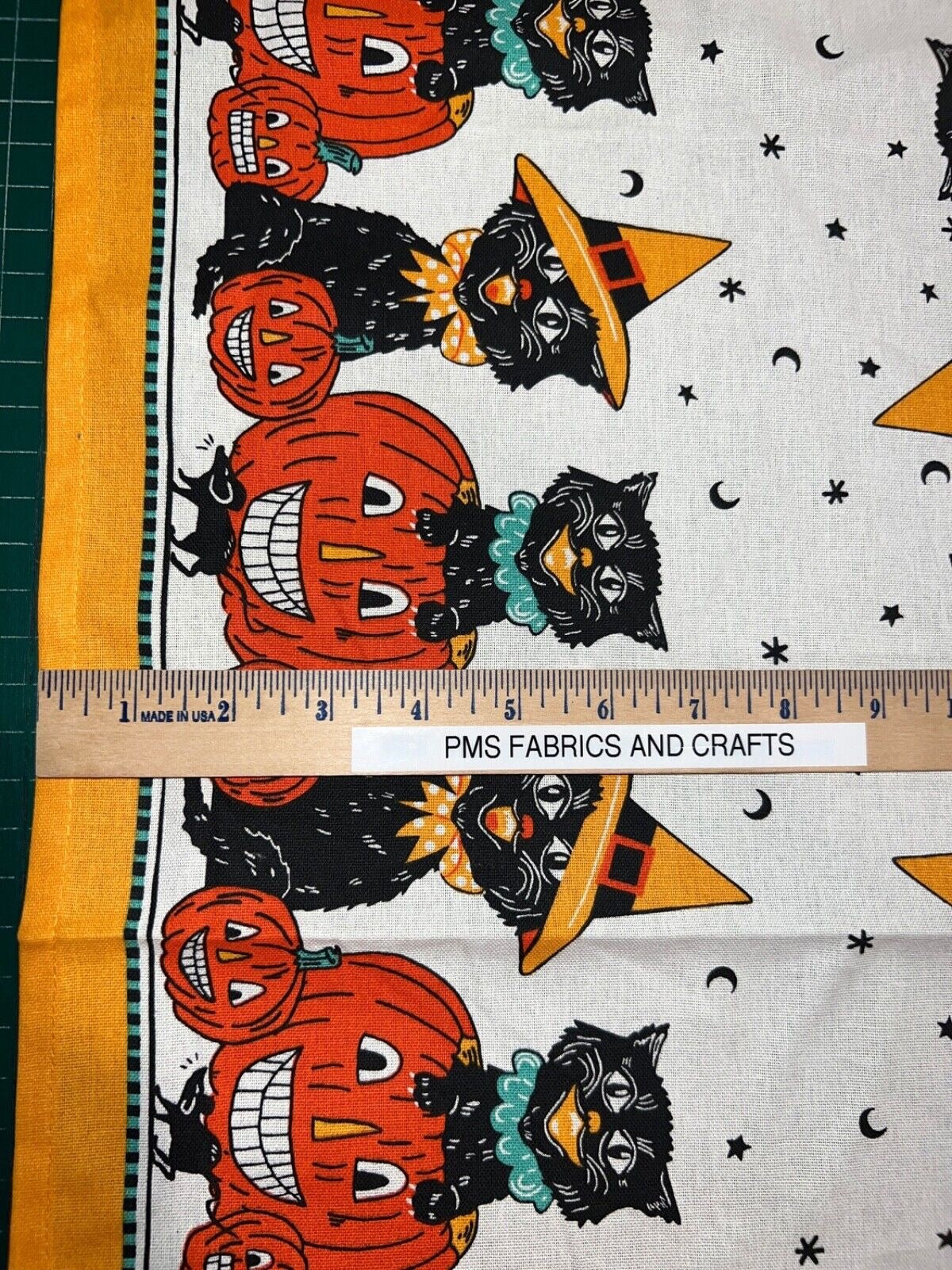 MODA 100% cotton toweling fabric Halloween Meow 920 313 - 16 in x 36 in pumpkins - free shipping to USA