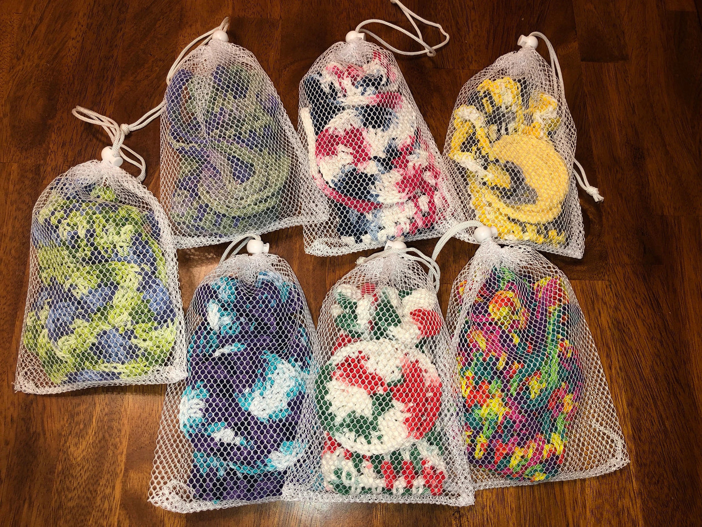 Free Ship to USA - Hand Crocheted Shower set Environmental friendly hand crochet 3 piece set Bar Soap Holder, 2 face cleaning pads & mesh drawstring bag
