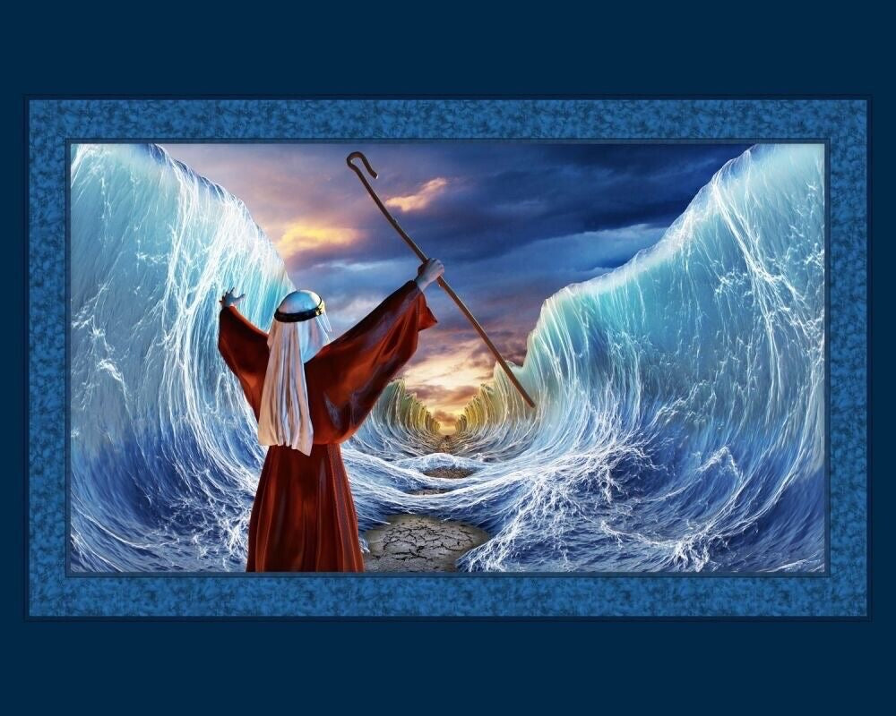 Moses Parts The Sea 100% cotton fabric panel approx 36 tall x 44/45 wide Faith - free ship to USA
