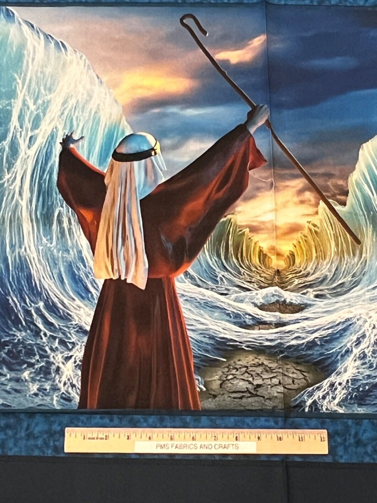 Moses Parts The Sea 100% cotton fabric panel approx 36 tall x 44/45 wide Faith - free ship to USA