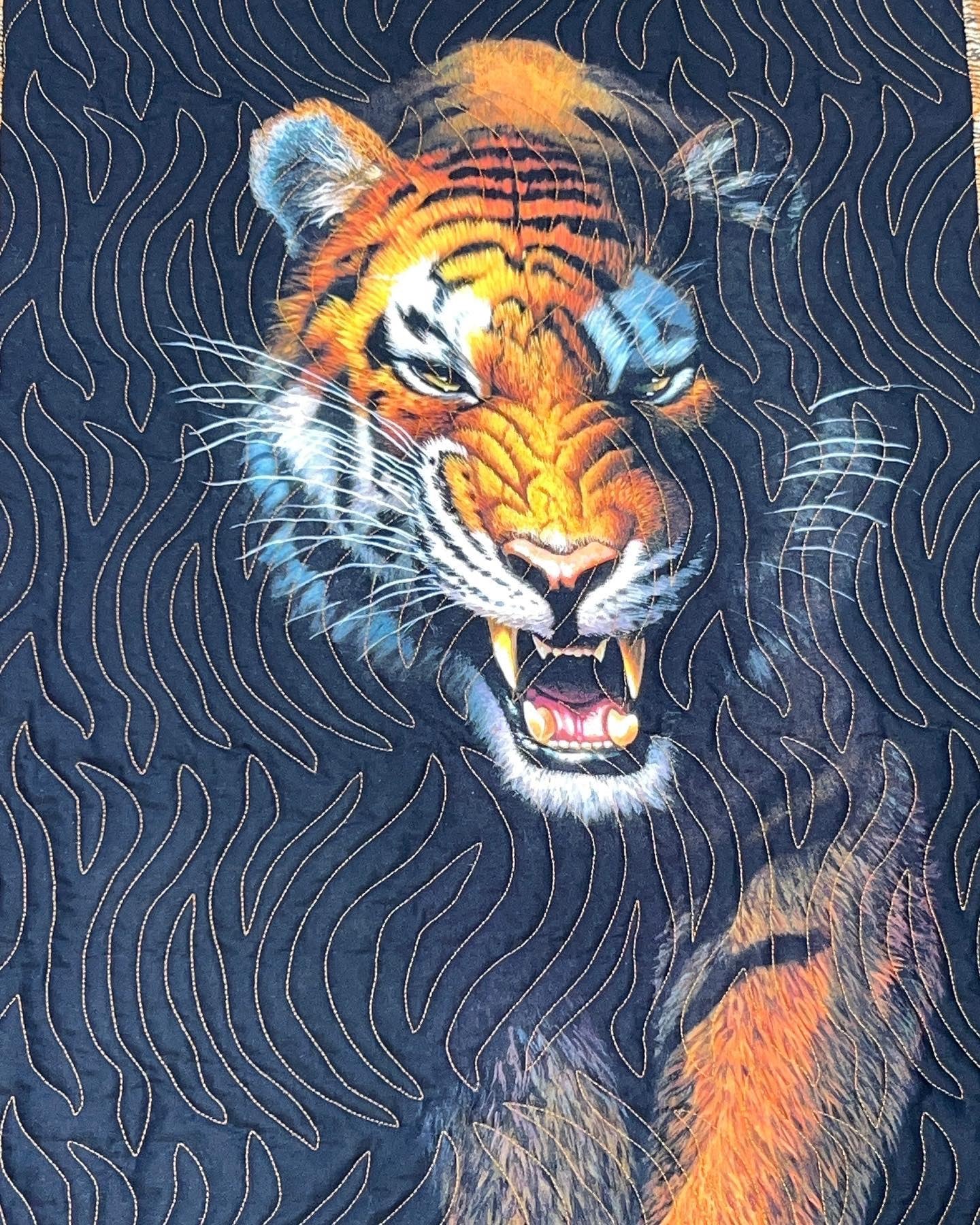 Beautiful Tiger 100% cotton fabric quilt - nice size approximately 45.5" wide X 63.5" tall - free ship to USA