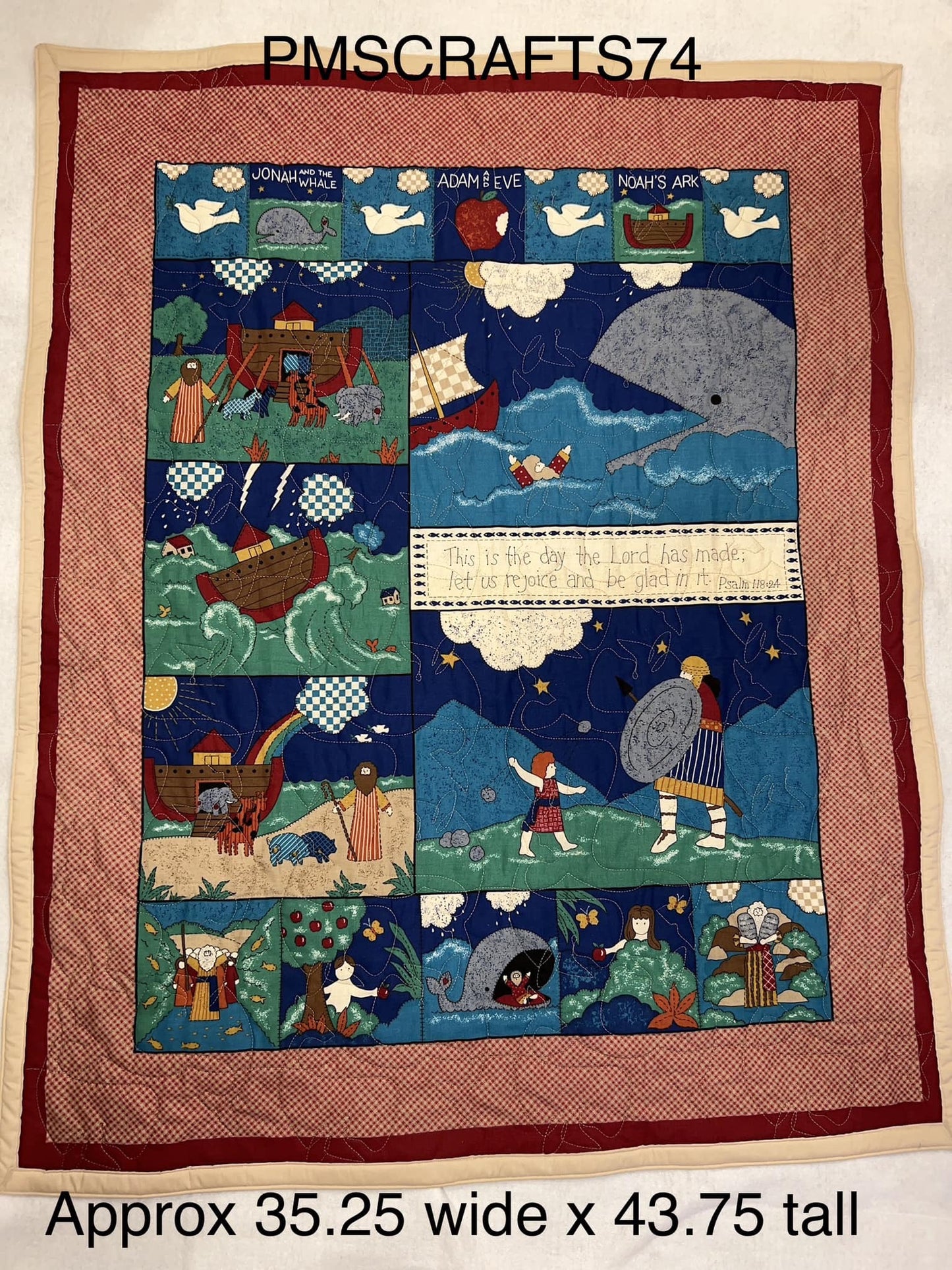 Christian Noah and the Whale baby quilt or lap quilt with whale image quilting - free ship to USA