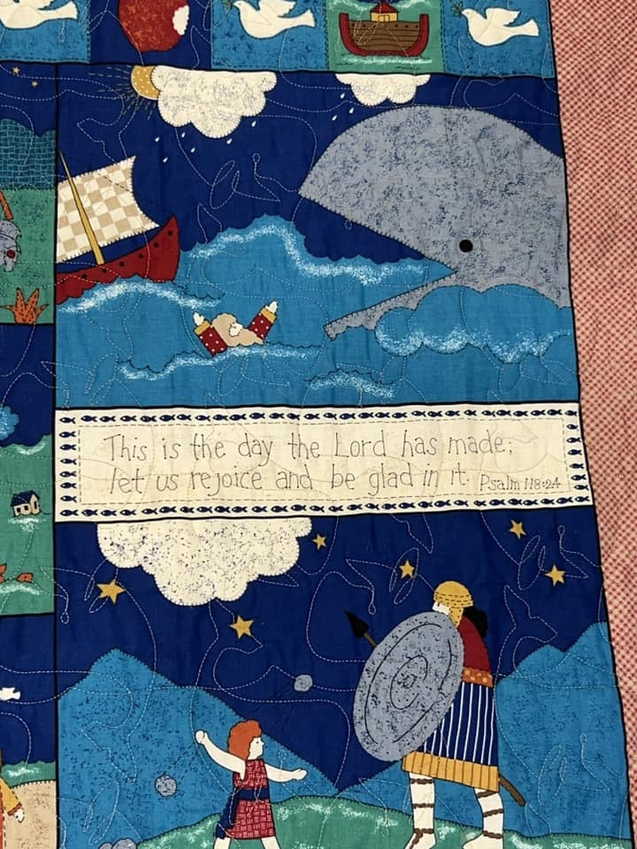 Christian Noah and the Whale baby quilt or lap quilt with whale image quilting - free ship to USA