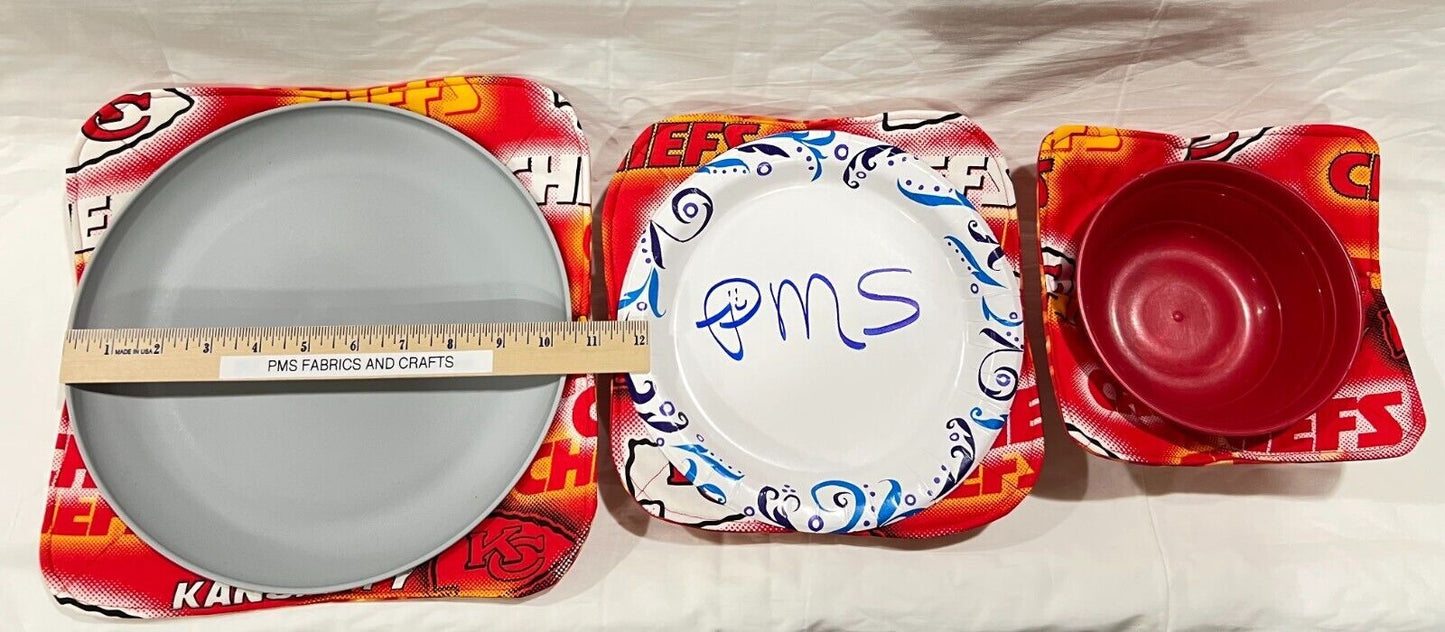 Set of 3 Novelty Kansas City Chiefs fabric Microwavable Cozy set plate & bowl - free ship to USA