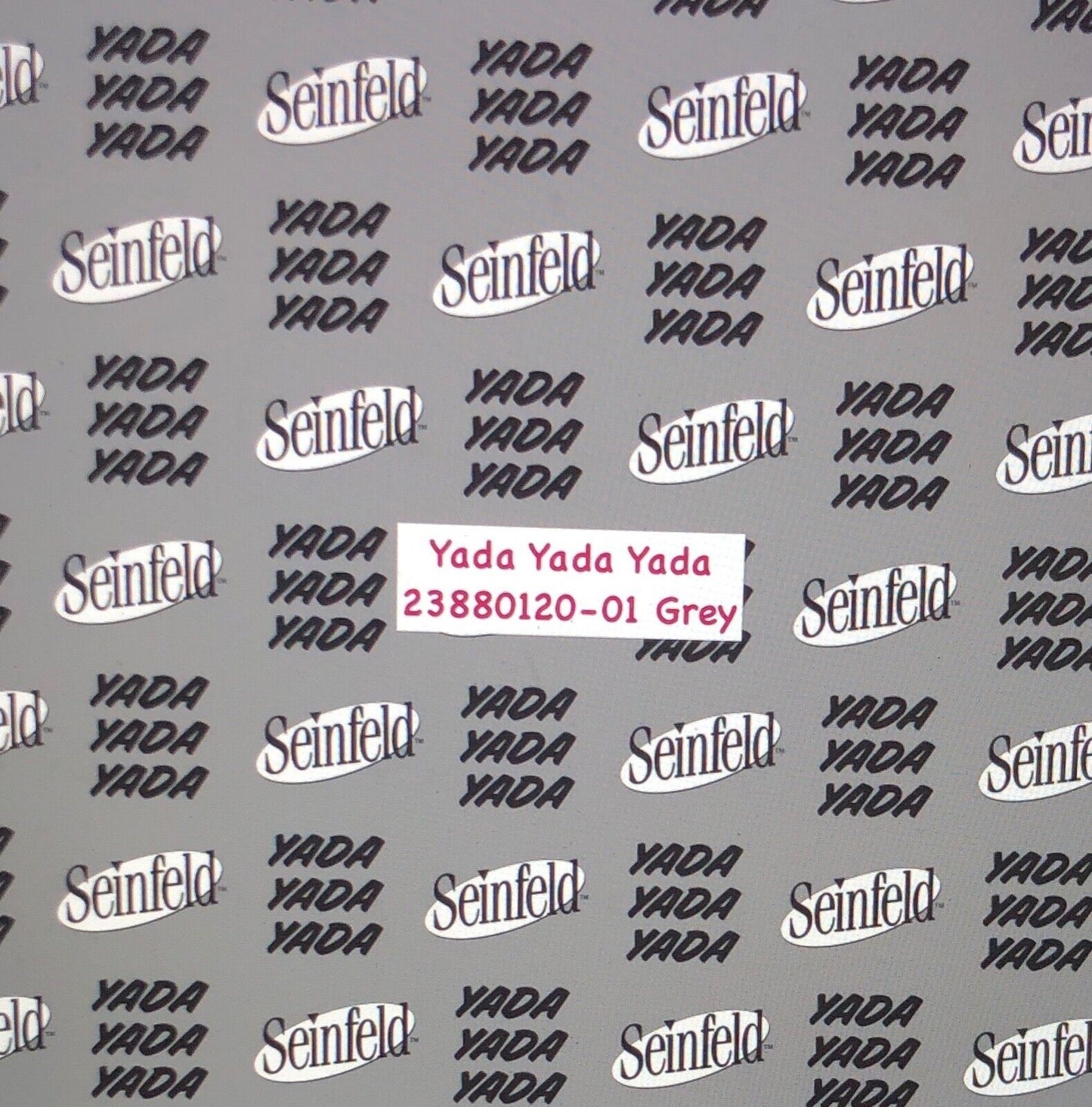 Camelot Seinfeld 100% cotton fabric by the yard Yada Yada Yada on silver gray - free ship to USA