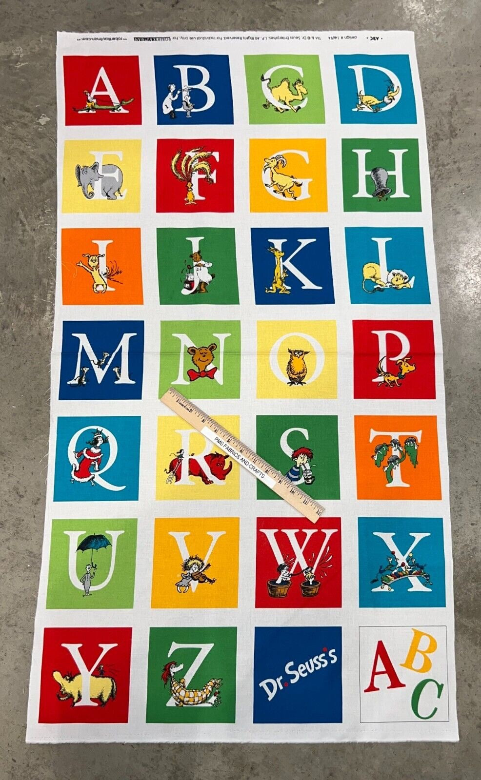 RK Dr Seuss ABC Blocks 100% cotton fabric Panel aprx 24 x 44 - not a ready made book - ADE-14694-267 - could make quick and easy quilt - free ship USA
