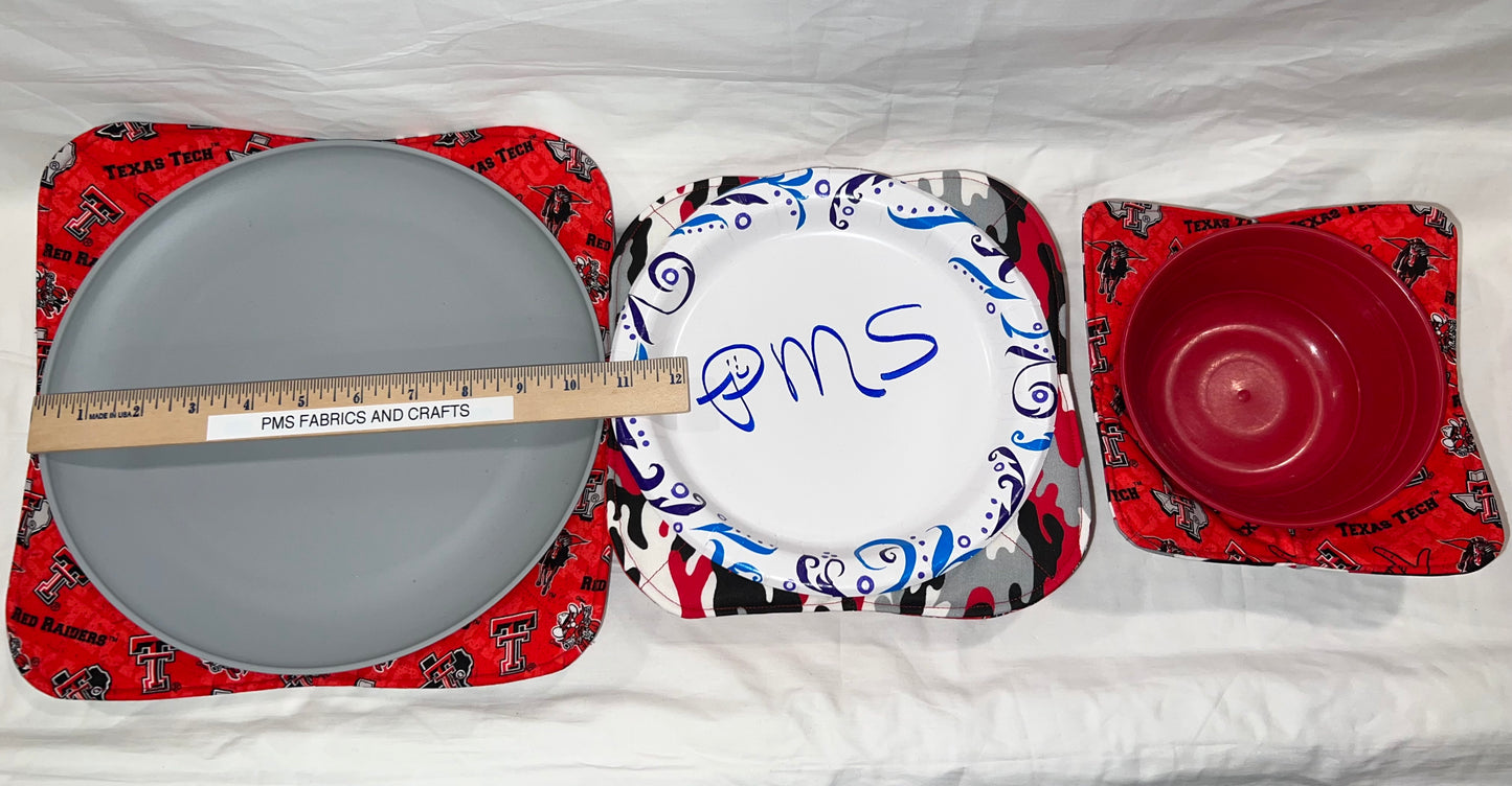 Set of 3 Texas Tech and Camo Microwavable Cozy set plate & bowl sizes Wreck em - free ship to USA