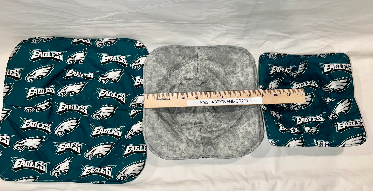 Set of 3 Philly Eagles and Gray fabric Microwavable Cozy set plate & bowl sizes - free ship to USA