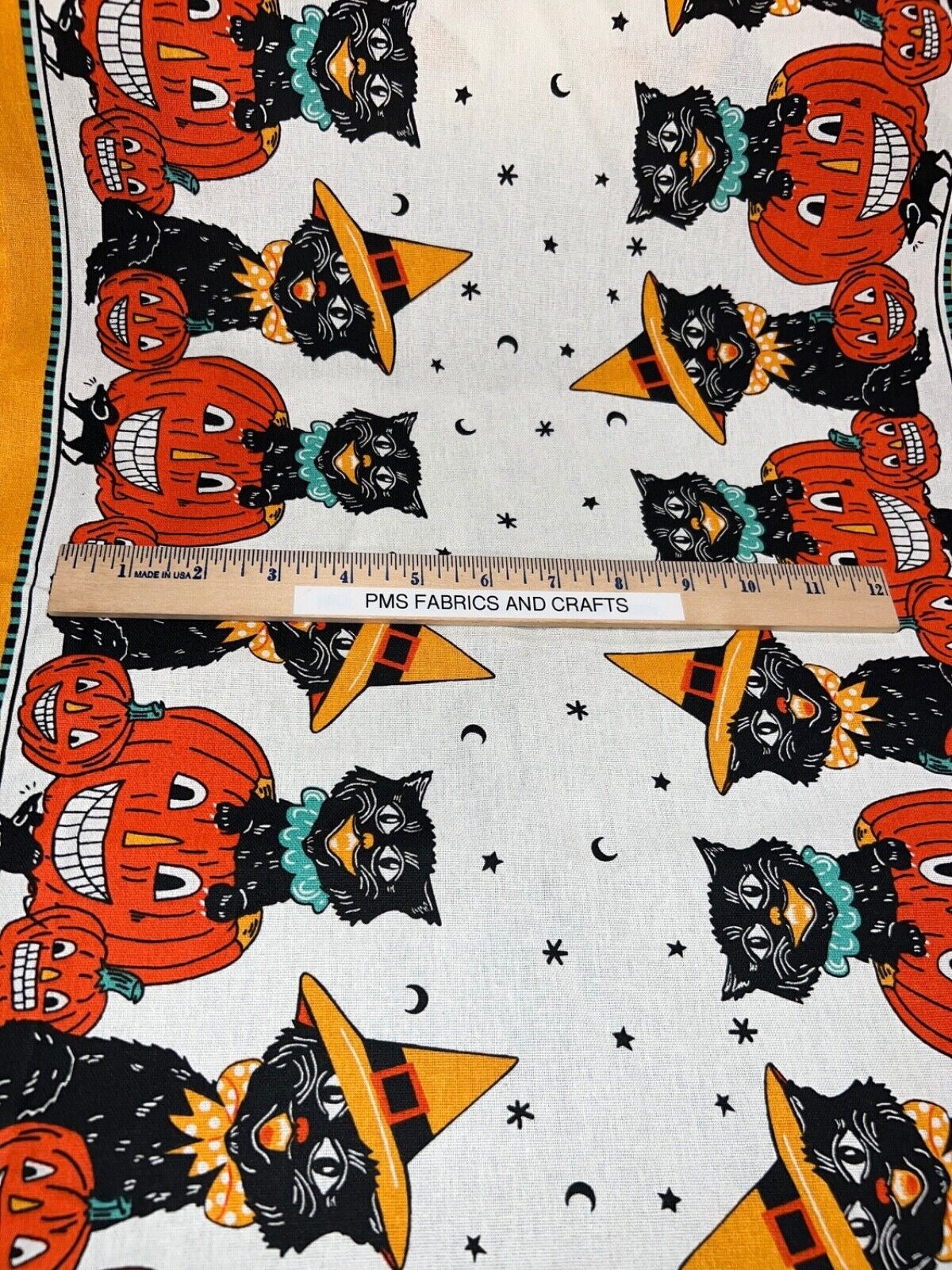 MODA 100% cotton toweling fabric Halloween Meow 920 313 - 16 in x 36 in pumpkins - free shipping to USA