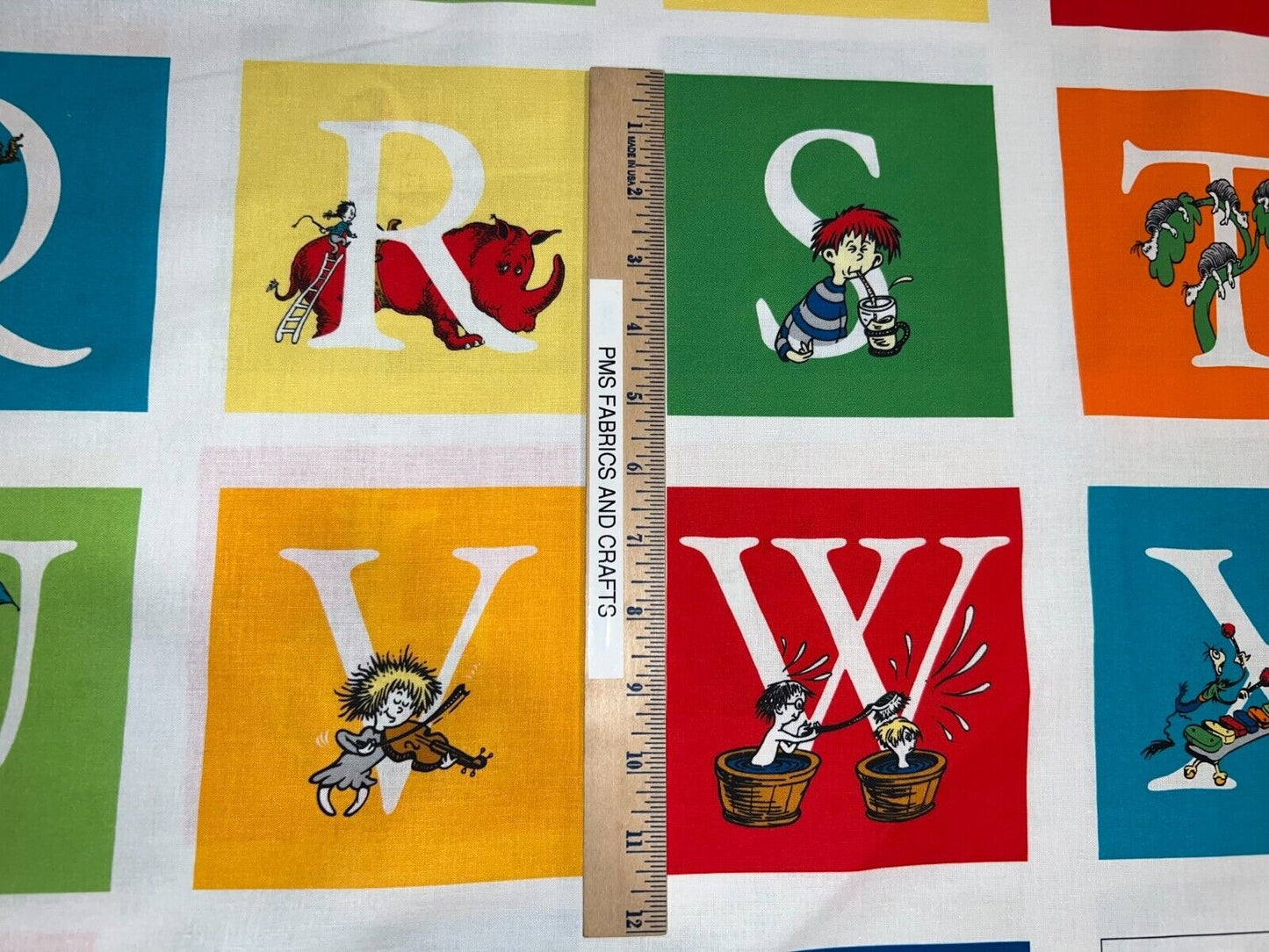RK Dr Seuss ABC Blocks 100% cotton fabric Panel aprx 24 x 44 - not a ready made book - ADE-14694-267 - could make quick and easy quilt - free ship USA