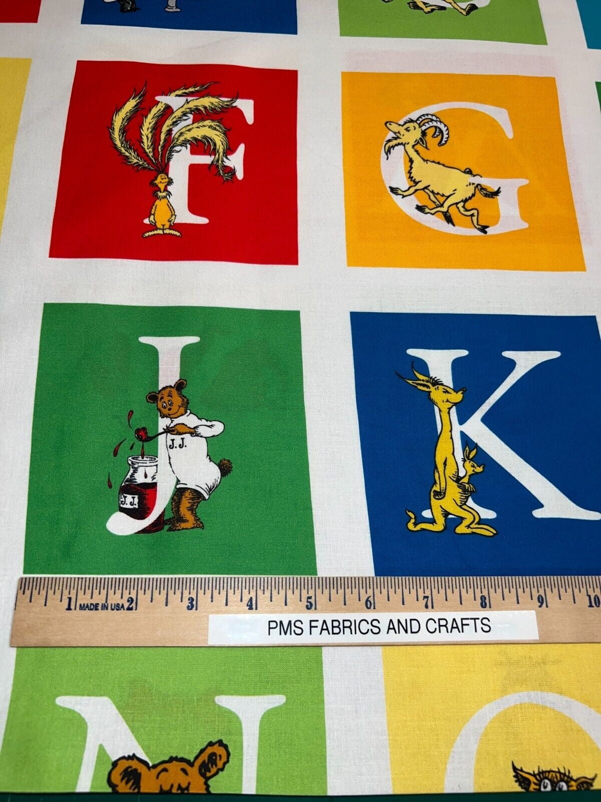 RK Dr Seuss ABC Blocks 100% cotton fabric Panel aprx 24 x 44 - not a ready made book - ADE-14694-267 - could make quick and easy quilt - free ship USA