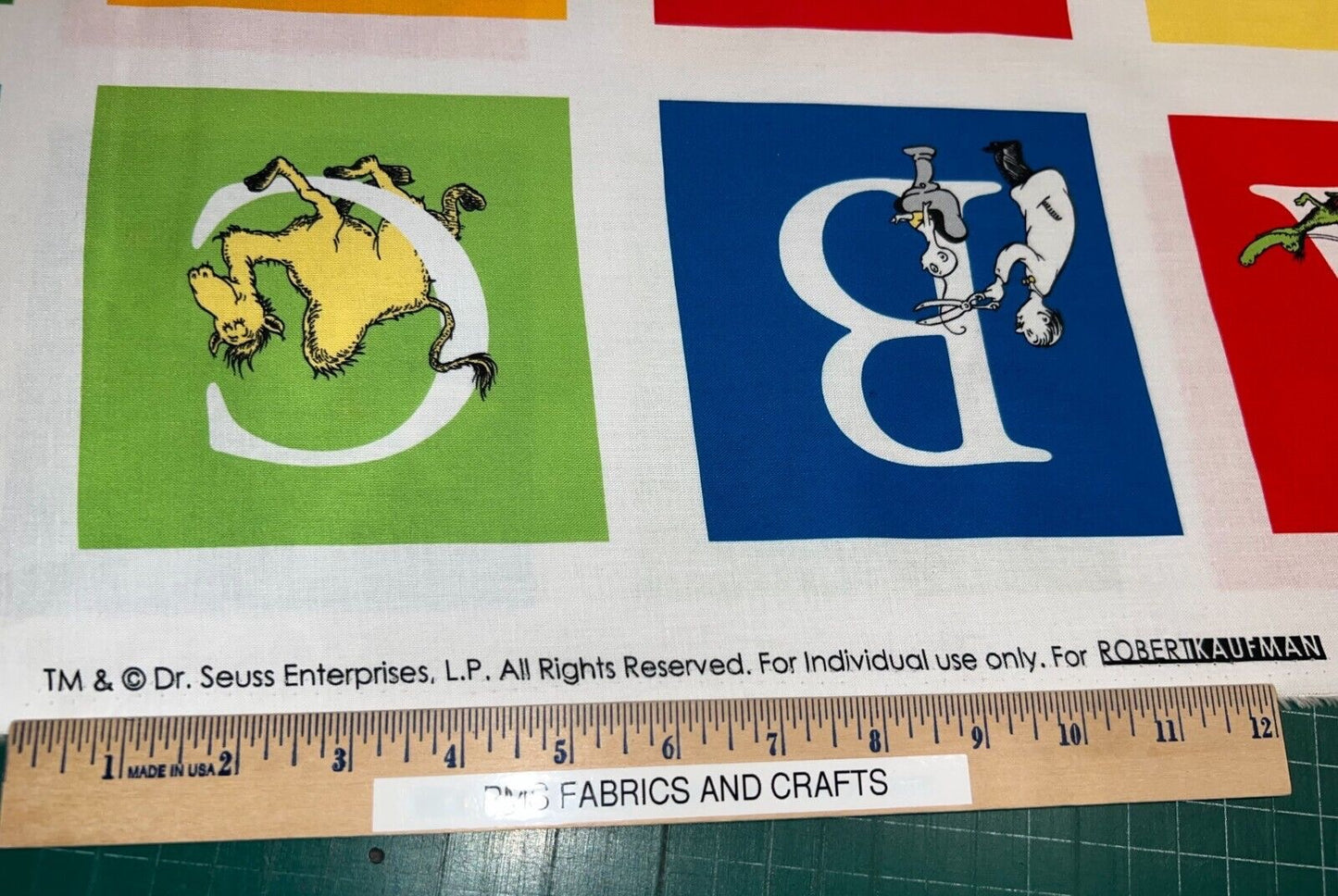 RK Dr Seuss ABC Blocks 100% cotton fabric Panel aprx 24 x 44 - not a ready made book - ADE-14694-267 - could make quick and easy quilt - free ship USA