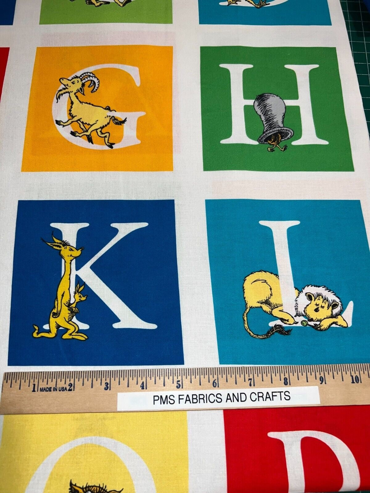 RK Dr Seuss ABC Blocks 100% cotton fabric Panel aprx 24 x 44 - not a ready made book - ADE-14694-267 - could make quick and easy quilt - free ship USA