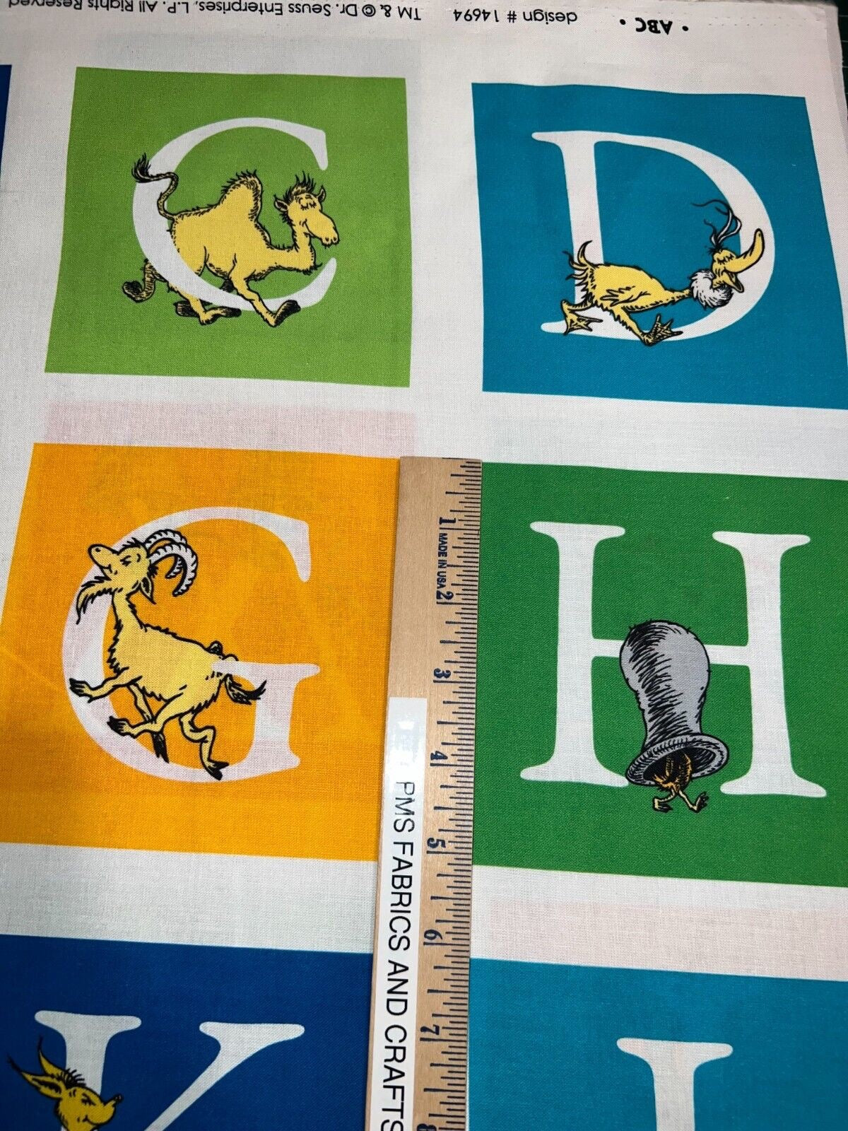 RK Dr Seuss ABC Blocks 100% cotton fabric Panel aprx 24 x 44 - not a ready made book - ADE-14694-267 - could make quick and easy quilt - free ship USA