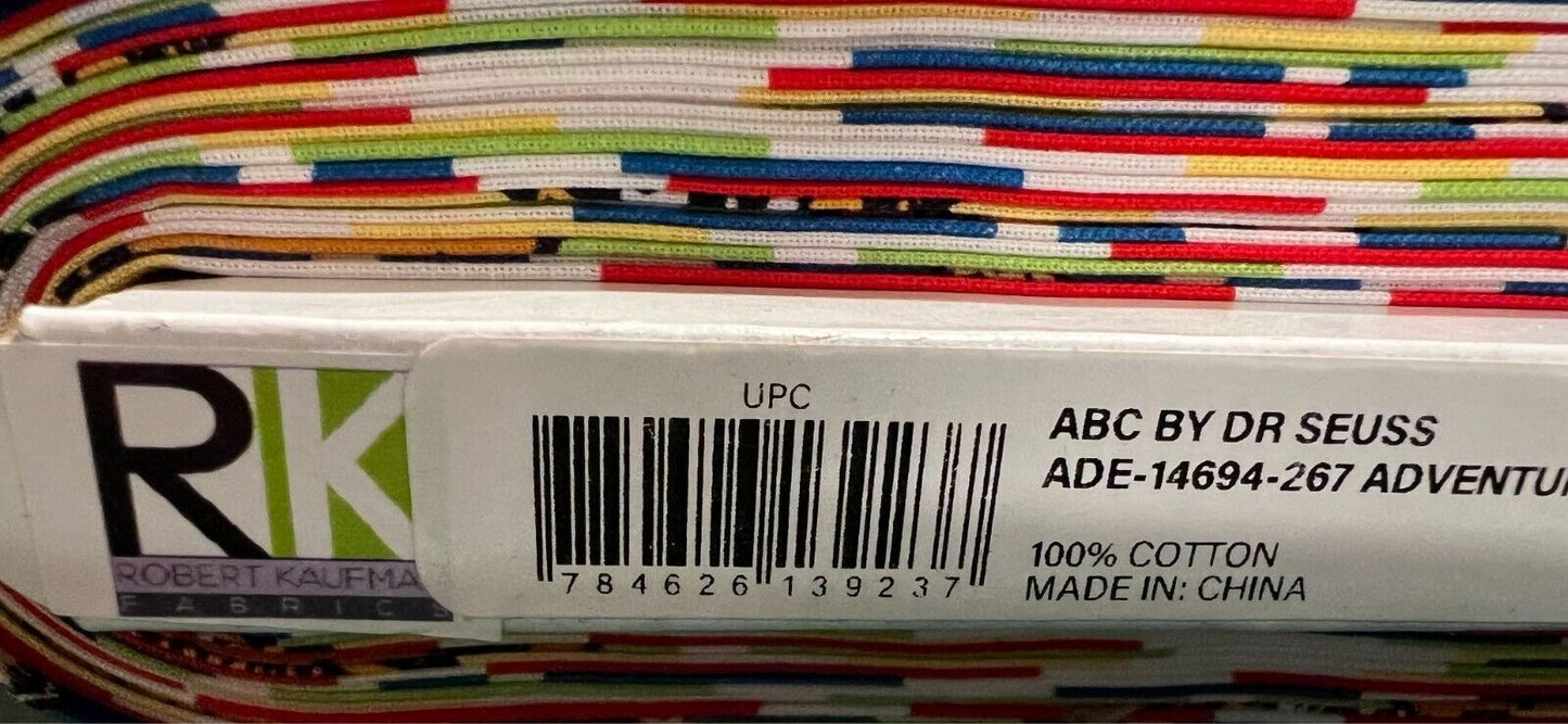 RK Dr Seuss ABC Blocks 100% cotton fabric Panel aprx 24 x 44 - not a ready made book - ADE-14694-267 - could make quick and easy quilt - free ship USA
