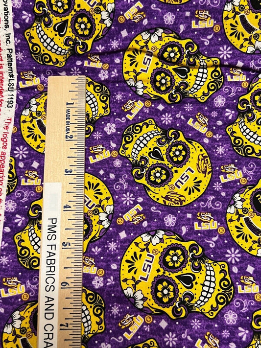 LSU Candy Skull 100% cotton fabric by the yard 36x43 - licensed fabric Louisiana - free ship to USA