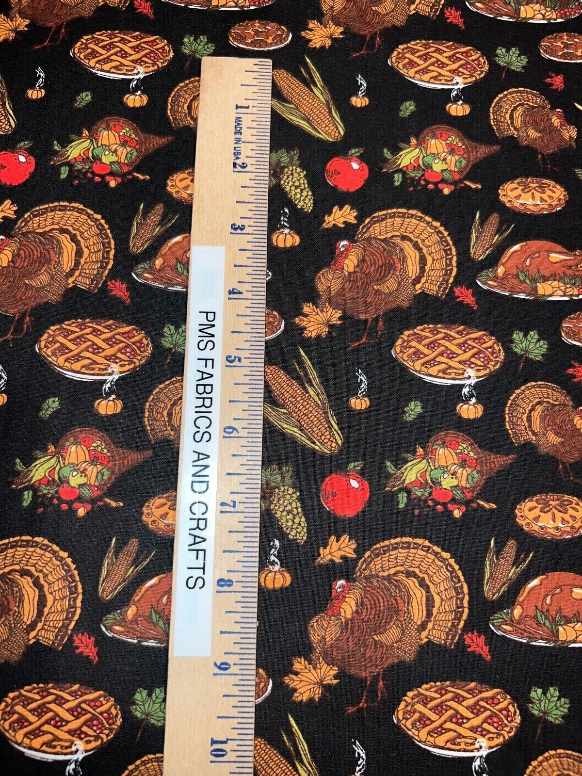 Fall Harvest Thanksgiving Feast Turkey 100% med cotton fabric by the yard Called BLACK - free shio to USA