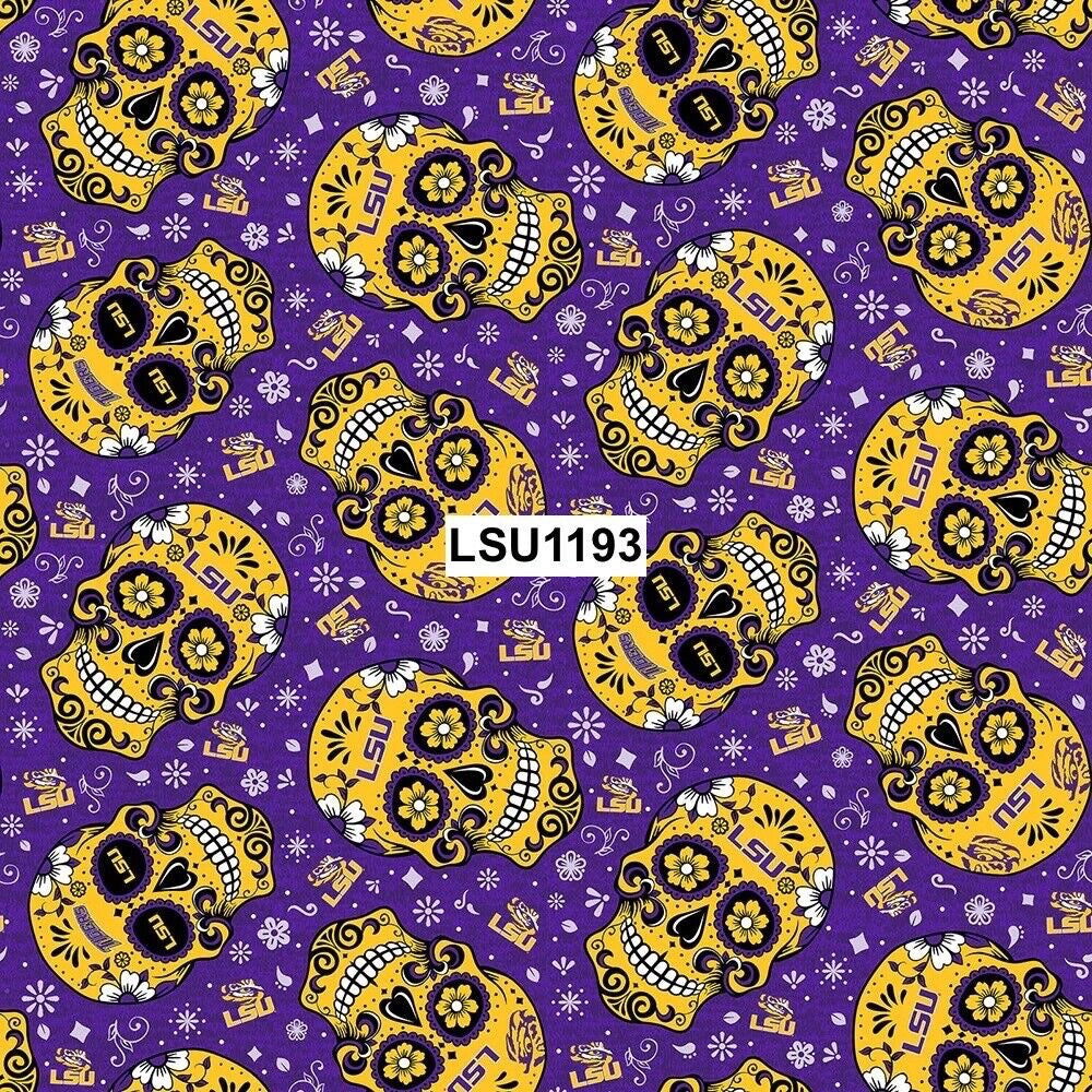 LSU Candy Skull 100% cotton fabric by the yard 36x43 - licensed fabric Louisiana - free ship to USA