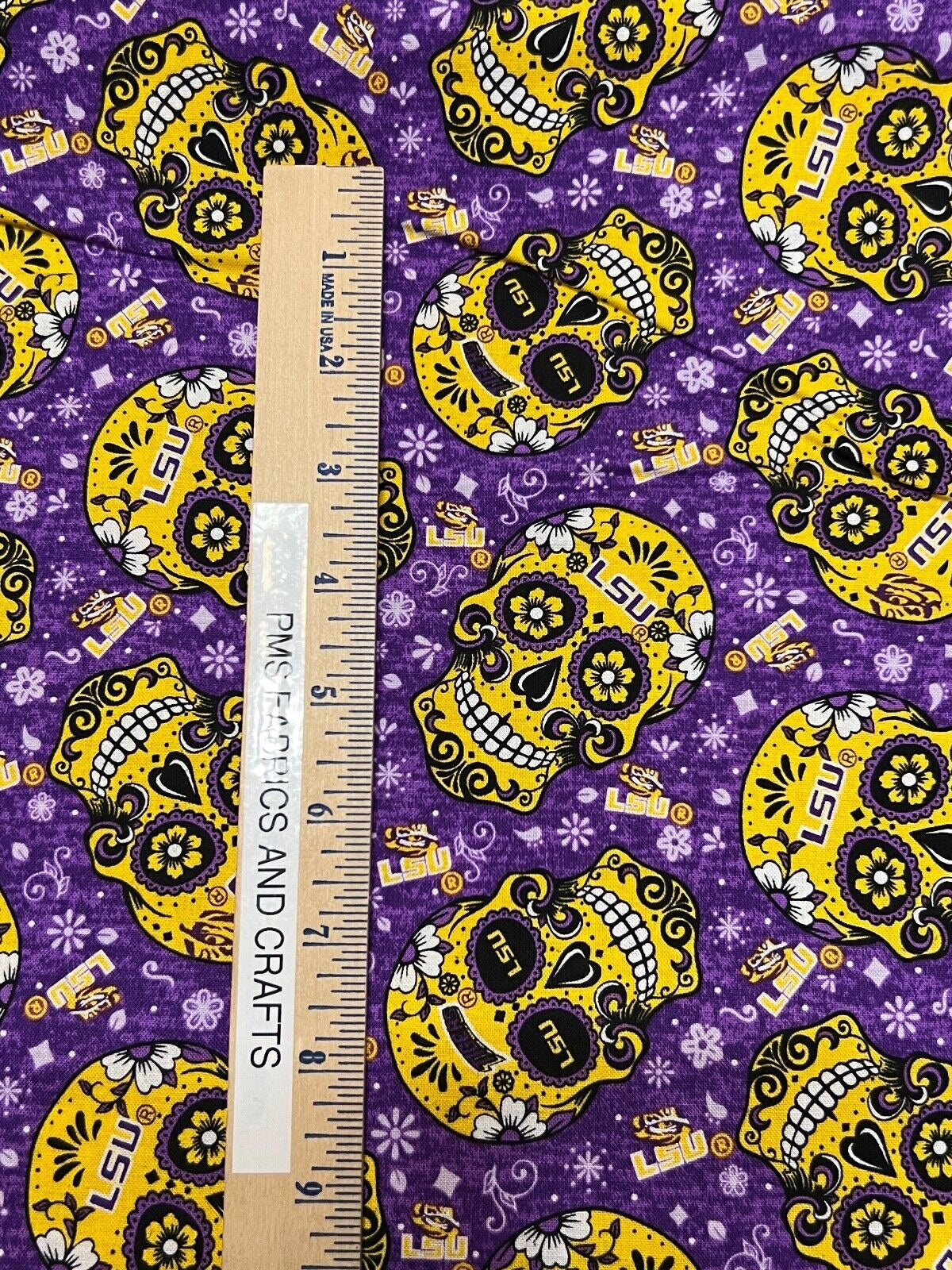 LSU Candy Skull 100% cotton fabric by the yard 36x43 - licensed fabric Louisiana - free ship to USA