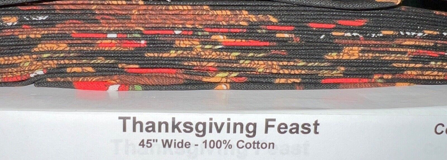 Fall Harvest Thanksgiving Feast Turkey 100% med cotton fabric by the yard Called BLACK - free shio to USA