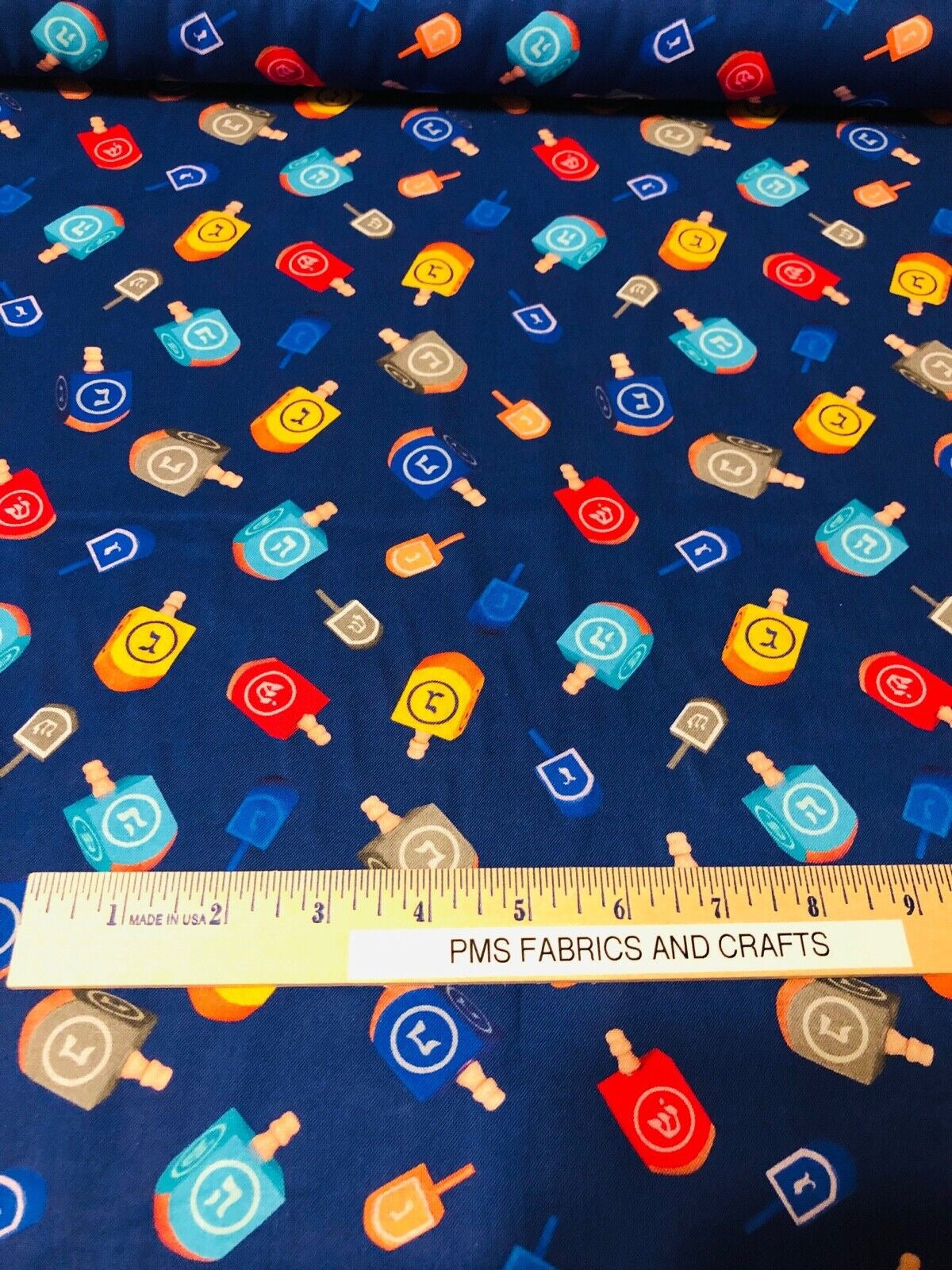 Festive Lights Jewish 100% cotton fabric by the yard 36 x 44 BEN-9949-55 Dreidel Jewish Faith - free ship to USA