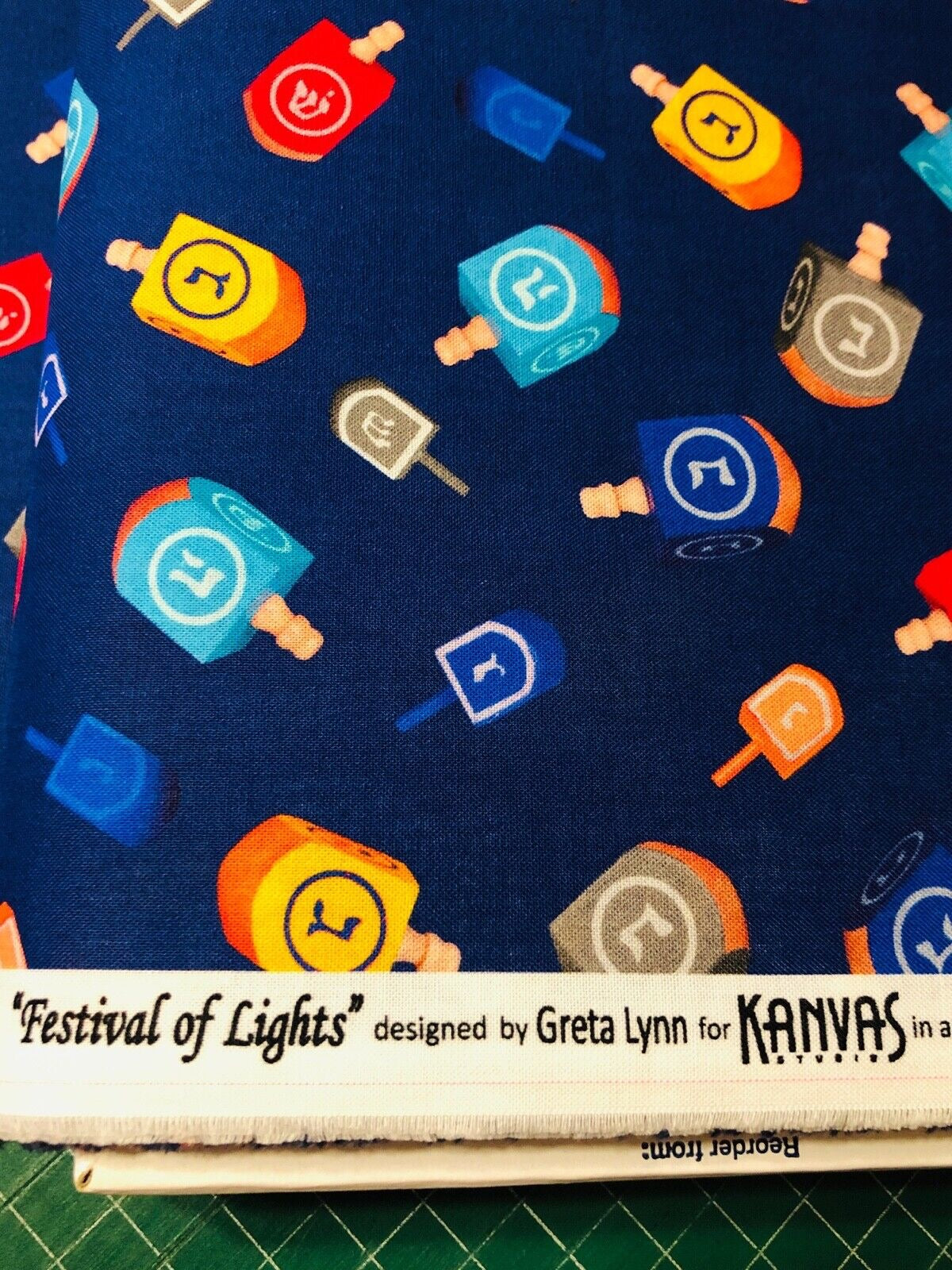Festive Lights Jewish 100% cotton fabric by the yard 36 x 44 BEN-9949-55 Dreidel Jewish Faith - free ship to USA