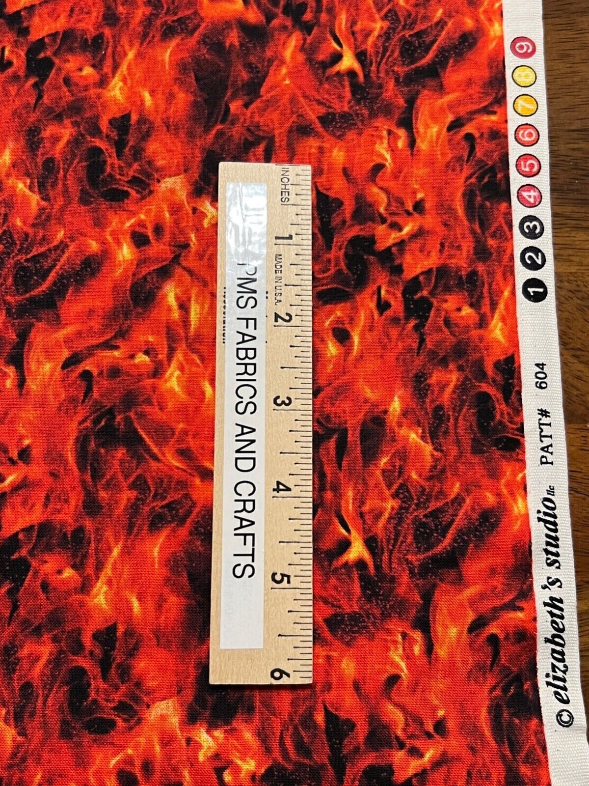 Elizabeth Studios Motorcycle Flames RED 100% cotton fabric by the yard 36 x 44 - Free ship to USA