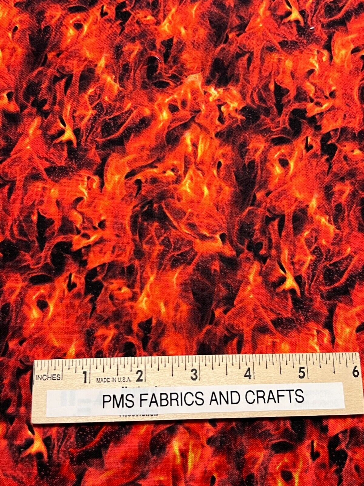 Elizabeth Studios Motorcycle Flames RED 100% cotton fabric by the yard 36 x 44 - Free ship to USA