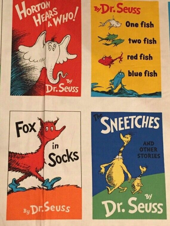 Dr Seuss FABRIC PANEL 10 Block 100% cotton panel appr 23 x 44 - Fabric NOT books - free shipping