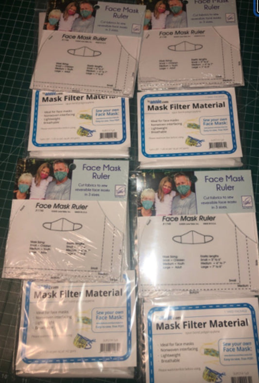 June Taylor Mask template & face mask interfacing (1 yard x 20") - ruler includes 3 sizes - free ship to USA