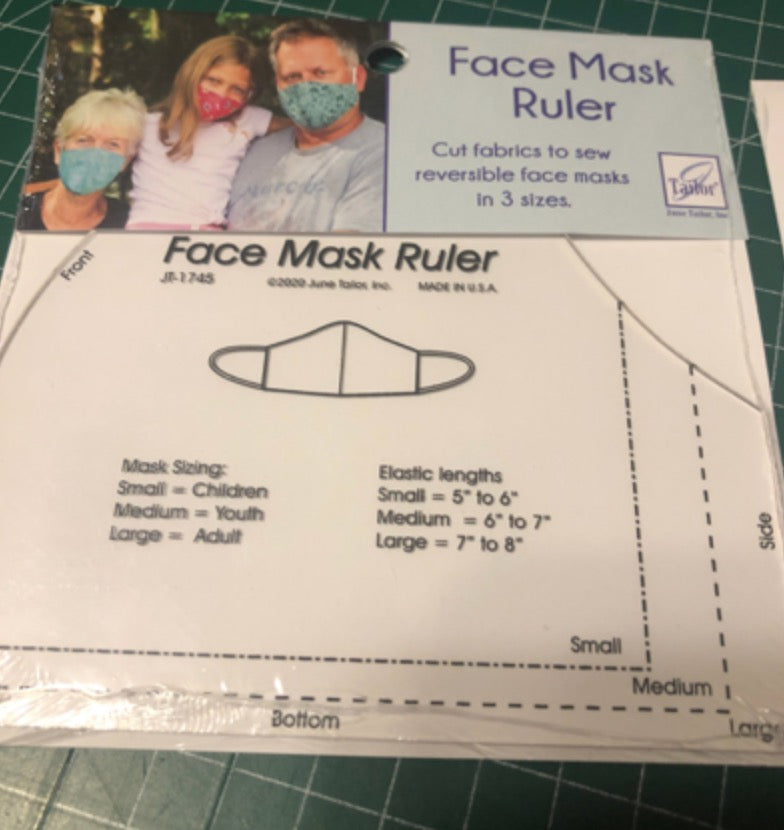 June Taylor Mask template & face mask interfacing (1 yard x 20") - ruler includes 3 sizes - free ship to USA