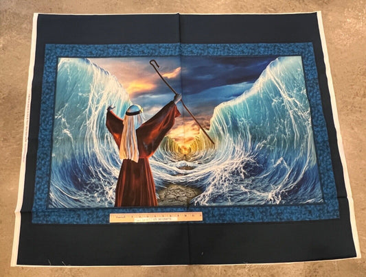 Moses Parts The Sea 100% cotton fabric panel approx 36 tall x 44/45 wide Faith - free ship to USA