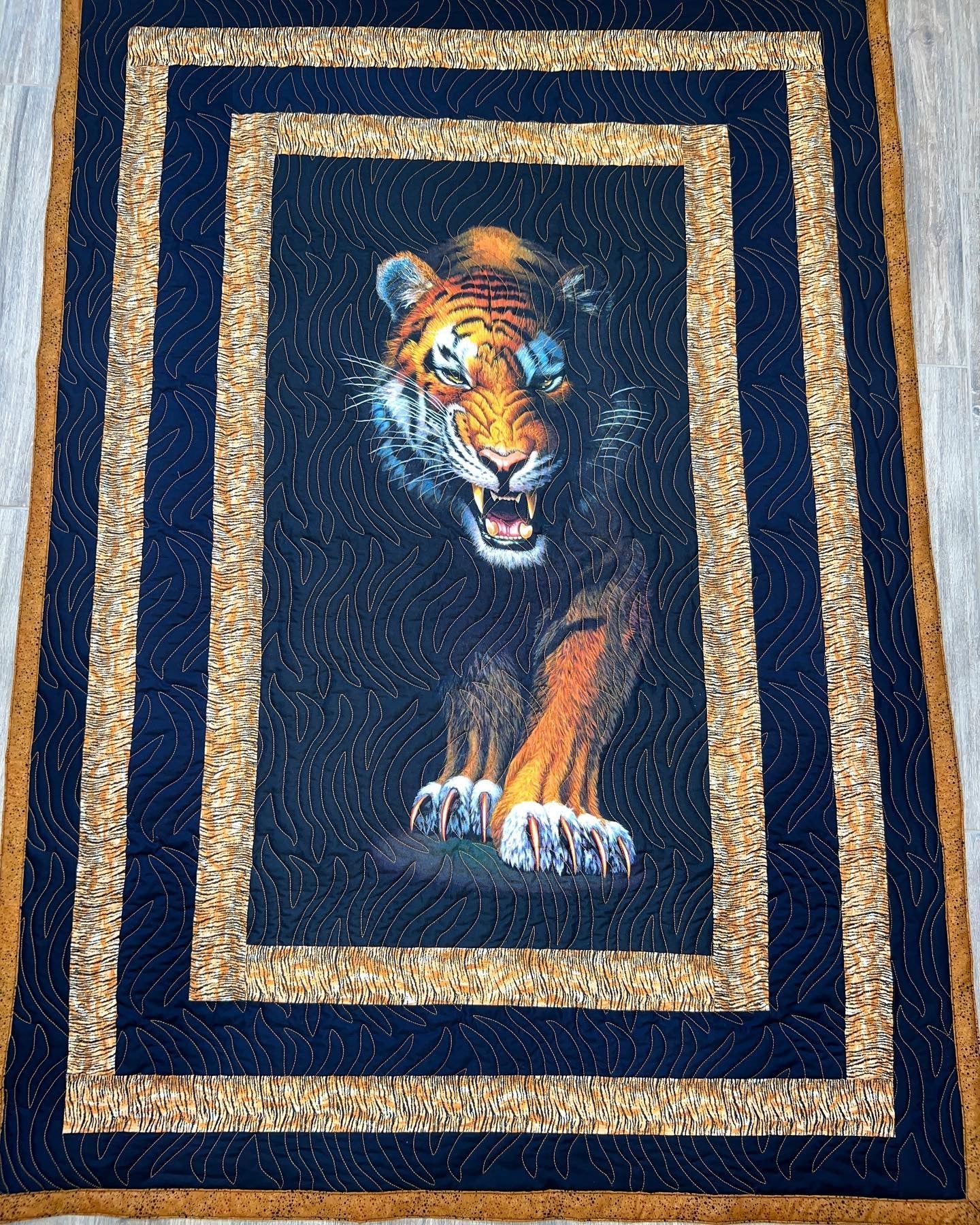 Beautiful Tiger 100% cotton fabric quilt - nice size approximately 45.5" wide X 63.5" tall - free ship to USA