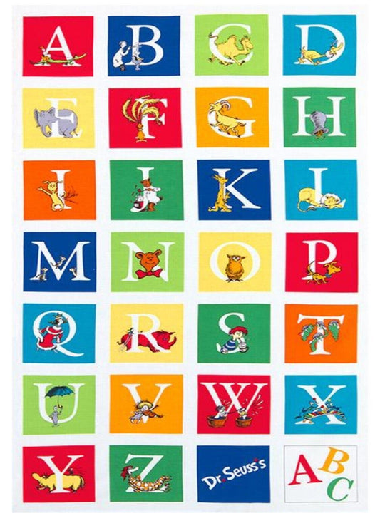 RK Dr Seuss ABC Blocks 100% cotton fabric Panel aprx 24 x 44 - not a ready made book - ADE-14694-267 - could make quick and easy quilt - free ship USA